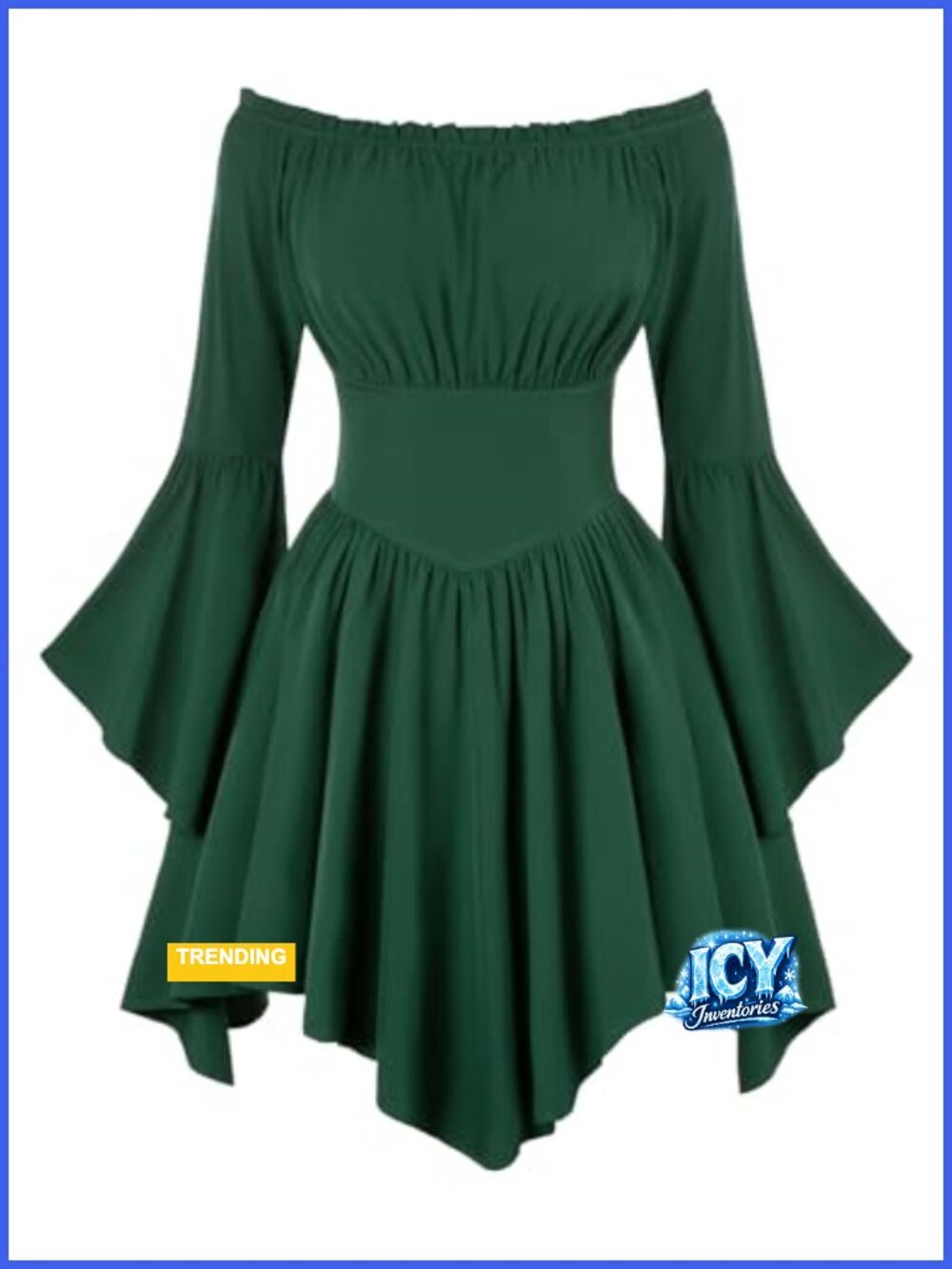 Renaissance Off Shoulder Corset Dress with Lace, Pockets and Bell Sleeves